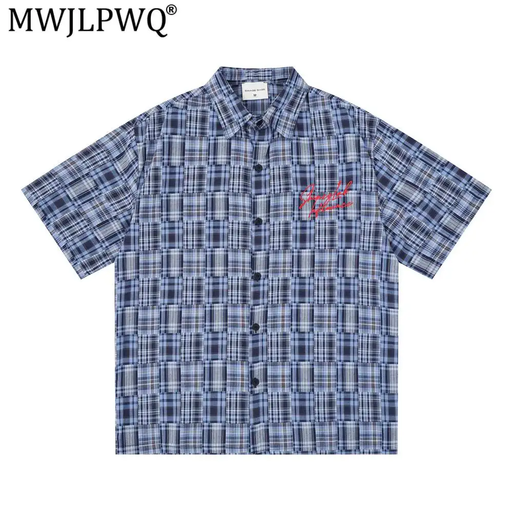 MWJLPWQ Vibe Japanese Checkered Short-Sleeve Shirts For Men Summer American Trendy Casual Loose-Fitting Collared Tops 20031