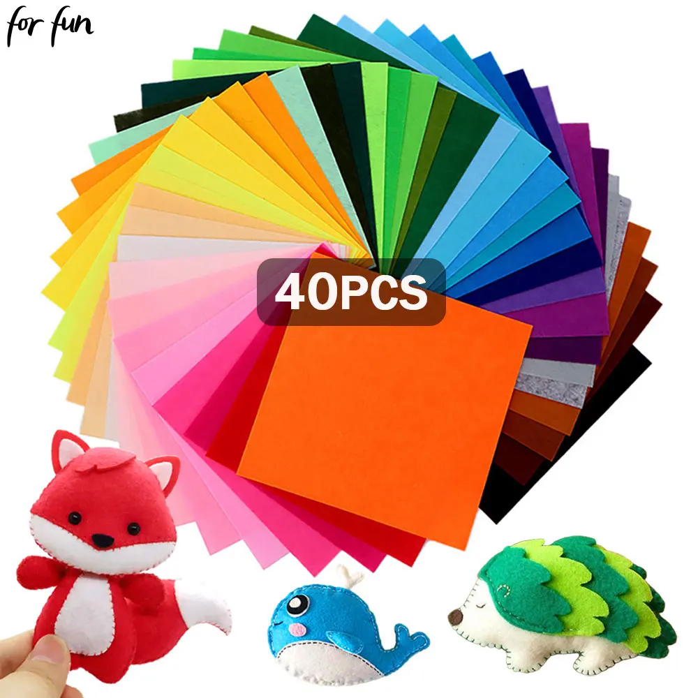 

For Fun 40PCS Non-woven Felt Fabric Assorted Color Patchwork Cloth Handmade DIY Craft Paper Cuttings Fabric Doll Sewing Nonwoven