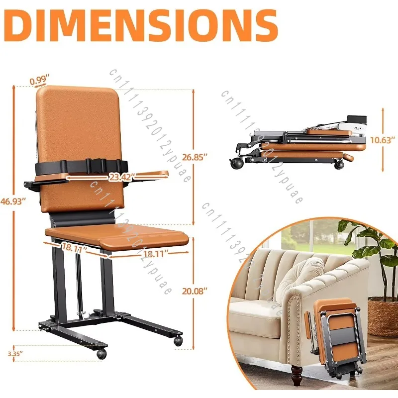 PU Cushion Electric Lift Floor Chair 500 LBS Safety Seat Belts Upgraded Steel Brown Reclining Seat