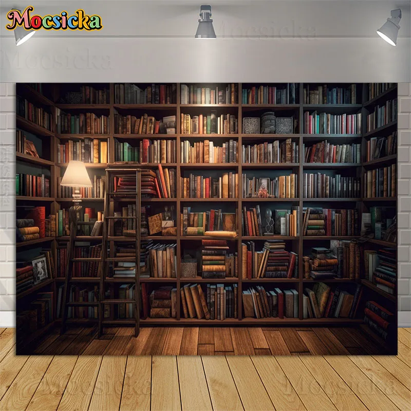 Bookshelf Backdrops Vintage Bookcase Magic Books Library Photography Background Baby Kids Birthday Cake Smash Photo Studio Props