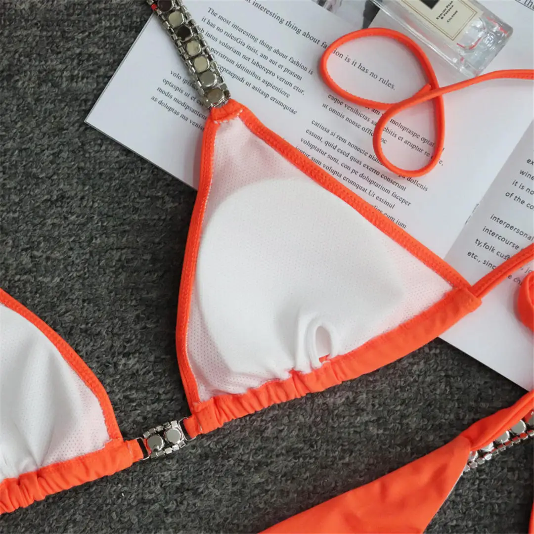 Neuer, mit Strasssteinen besetzter, glitzernder Bikini, Damen-Badebekleidung, zweiteiliger Bikini-Set, Badeanzug, Badebekleidung, Modell V2268. – Detail 21