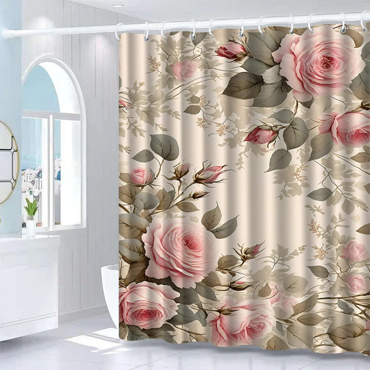 

1 шт. розовая романтическая занавеска для душа с цветочным принтом, высококачественная элегантная занавеска для ванной комнаты, узор украшения ванной комнаты