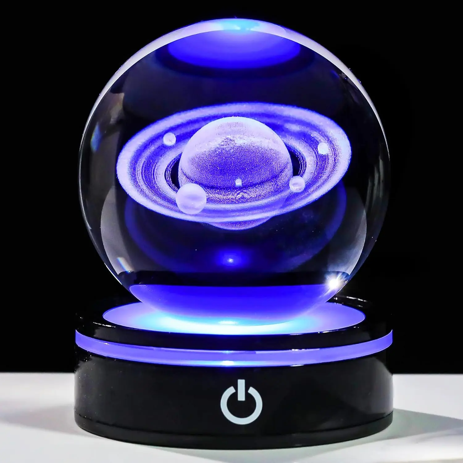 

3D Saturn 8cm Crystal Ball with Colorful LED Base Decorative Glass Sphere Astronomy Graduation Gifts Home Decoration Ornaments