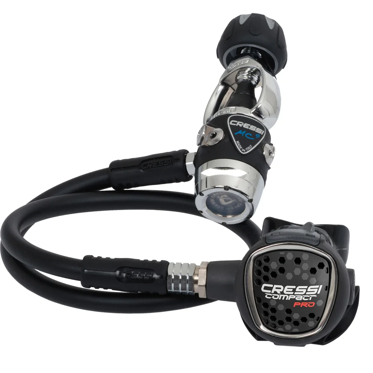 

Cressi MC9-SC / COMPACT PRO - INT Hiper Balanced Regulator Scuba Diving 1st Stage 2nd Stage Set Silicone Mouthpiece with Hose