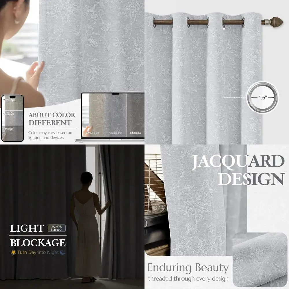 

Жаккардовые плотные шторы в деревенском стиле с цветочным принтом 96 для спальни, жаккардовые оконные шторы в стиле фермерского дома с термоизоляцией, 2 панели с люверсами Curtai