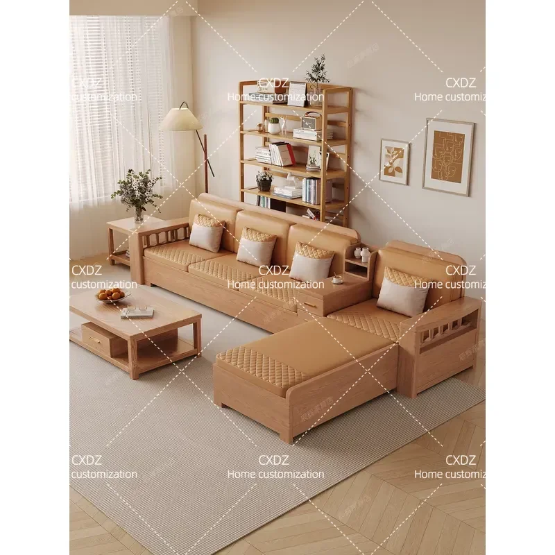 Ash Wood Solid Wood Sofa Set Modern Simple Design Small Apartment Winter Summer Dual Purpose Storage Sofa for Home Use