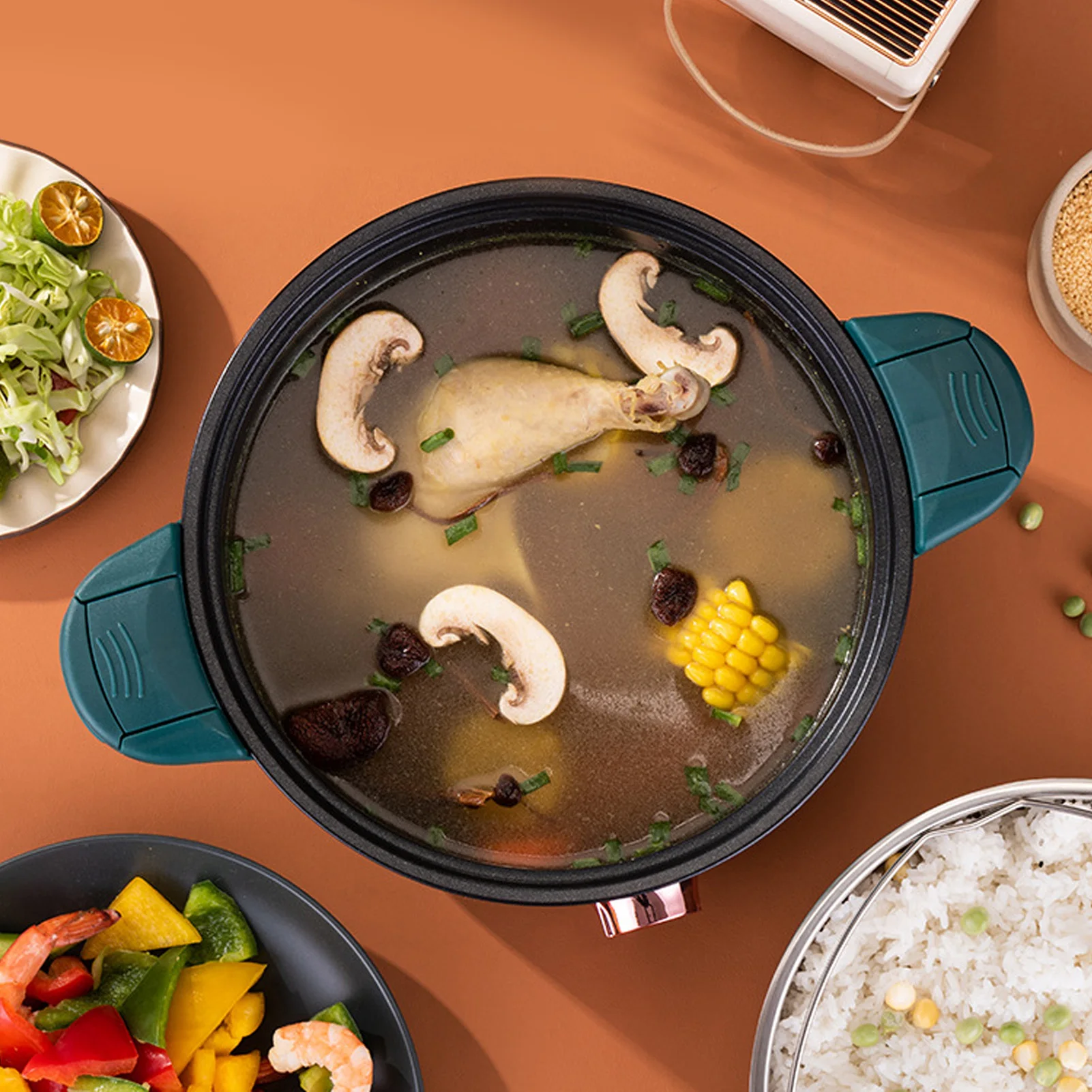 1000W Micro Pressure Cooker Multi Function Electric Non Stick Cooking Pot with Steaming Basket Anti Dry Burning 4L