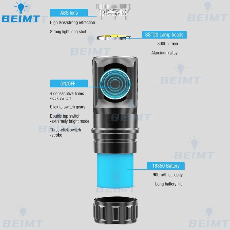 كشاف LED صغير سلسلة مفاتيح USB قابلة للشحن 3000LM جيب الشعلة مع SST20 الفتيل التخييم في الهواء الطلق المحمولة مشاعل الطوارئ