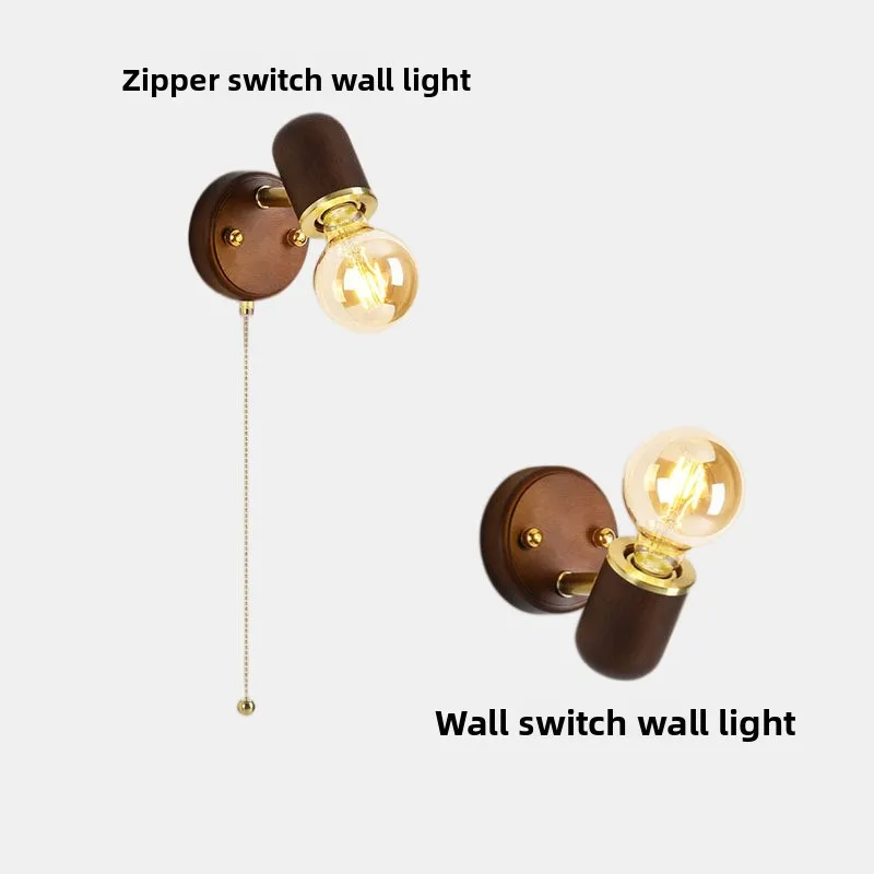 2026 Walnut Finish Wall Sconce Japanese Mid-century Nordic Lamp with On Off Switch for Bedroom Bedside Balcony Aisle Wall