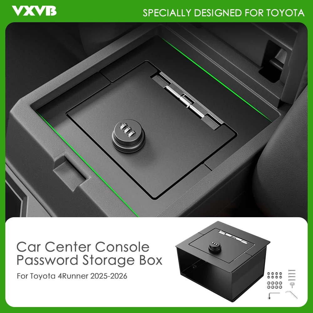 

Center Console Safe Lock Box For Toyota 4Runner 2025 2026 Armrest Secure Vault Carbon Steel Password Box Interior Accessories