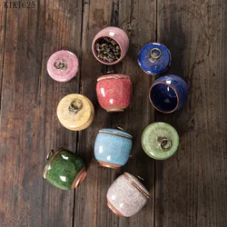 Cracked Ceramic Tea Caddy Enamel Mini Storage Jar Household Portable Travel Tea Caddy Small Object Storage Container Home Decor