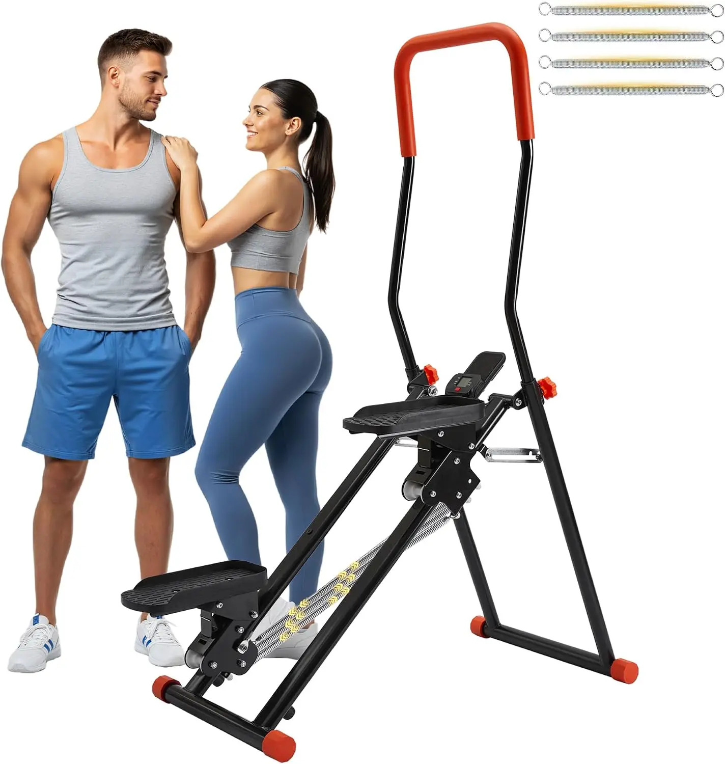 Home Gym Vertical Climber Stepper Resistance Levels Foldable Cardio Machine LCD Monitor Anti Slip Footrests 300 Lb Capacity