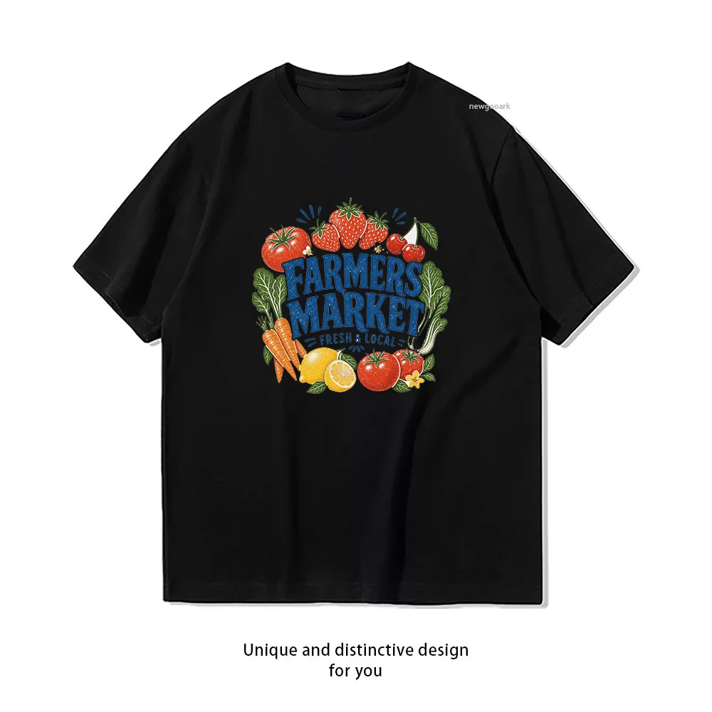 Farmers Market Fresh and Local Veggie Cottagecore T-shirt Woman Man Summer Cotton Graphic T Shirts Adult Streetwear O-neck Tops