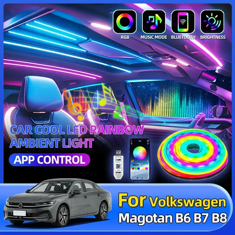

Car LED Interior Rainbow Atmosphere Decorative Lights For Volkswagen Magotan B6 B7 B8 Scirocco 1K 53B 1K8 Nivus VW277 Tayron CUV