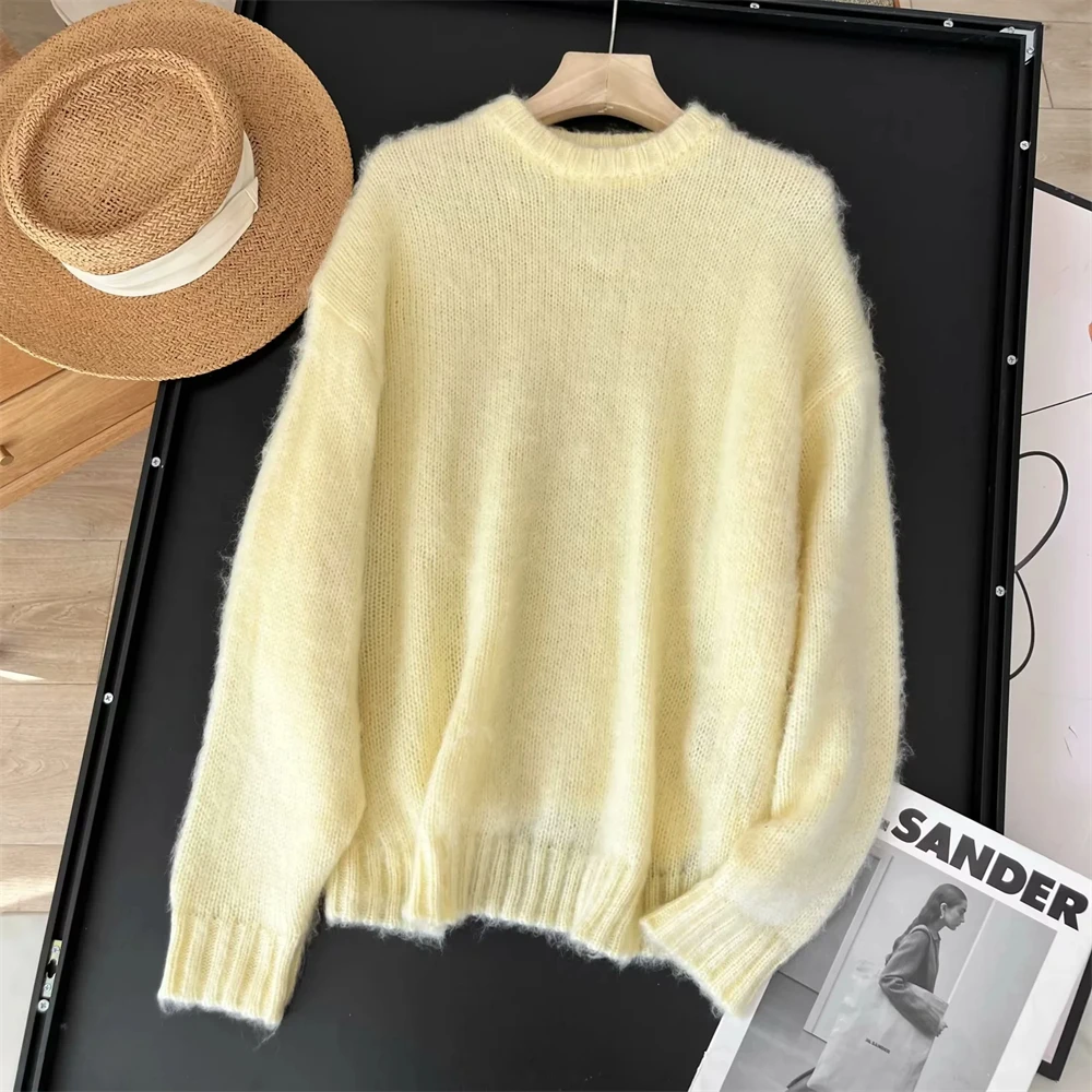 Cos Lris Standard Edition Round Neck Long Sleeve Sweater Yellow Lazy Style Casual Sweater 2024 Autumn 1097008013