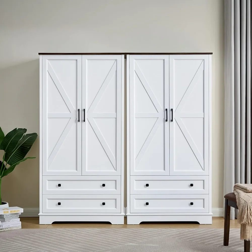 

Wardrobes, 71 Inches Tall Dresser for Bedroom w/2 Wooden Drawers and Storage Cabinets, Wardrobes for Bedroom