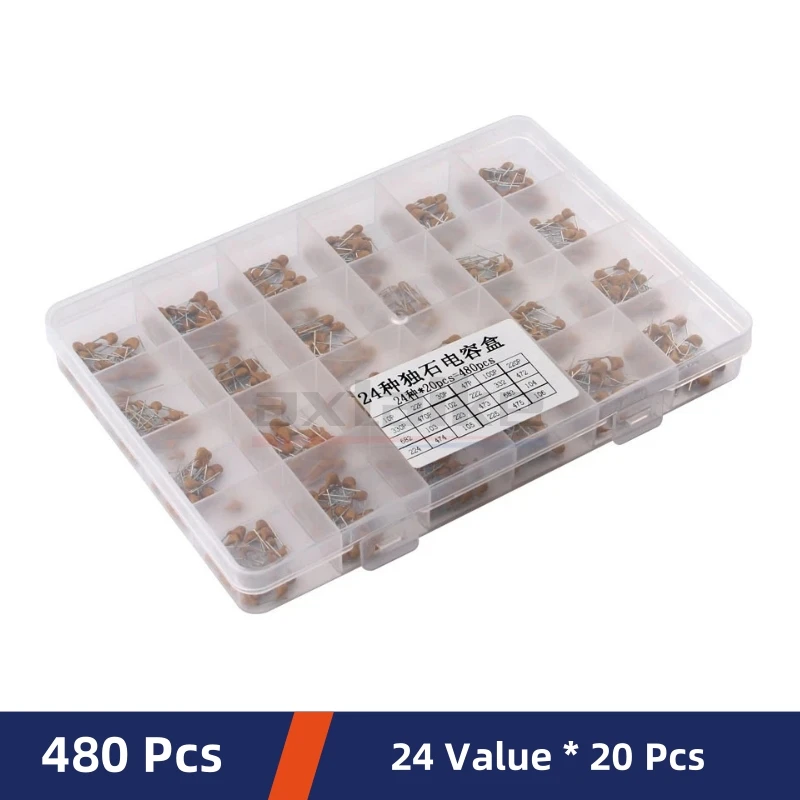 180/300/480/500PCS Monolithic Ceramic Capacitor Kits 10pF - 10uF 50V 106 105 474 104 103 102 101 33 47 56 68 PF 10NF 100NF MLCC