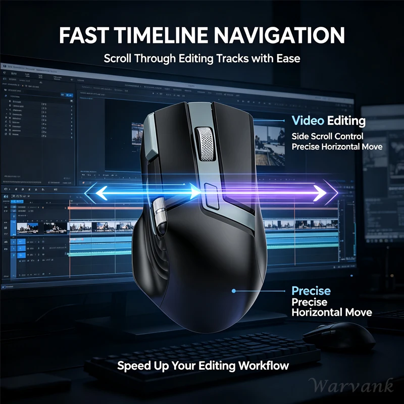 Warvank Ergonomic Wireless Mouse With Side Scroll Wheel Double Click The Button Rechargeable Bluetooth Mice For PC Laptop Office