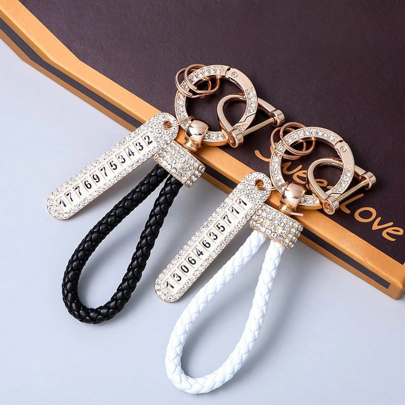

Car Diamond-encrusted Hand-woven Rope Anti-lost Number Plate High-end Key Chain