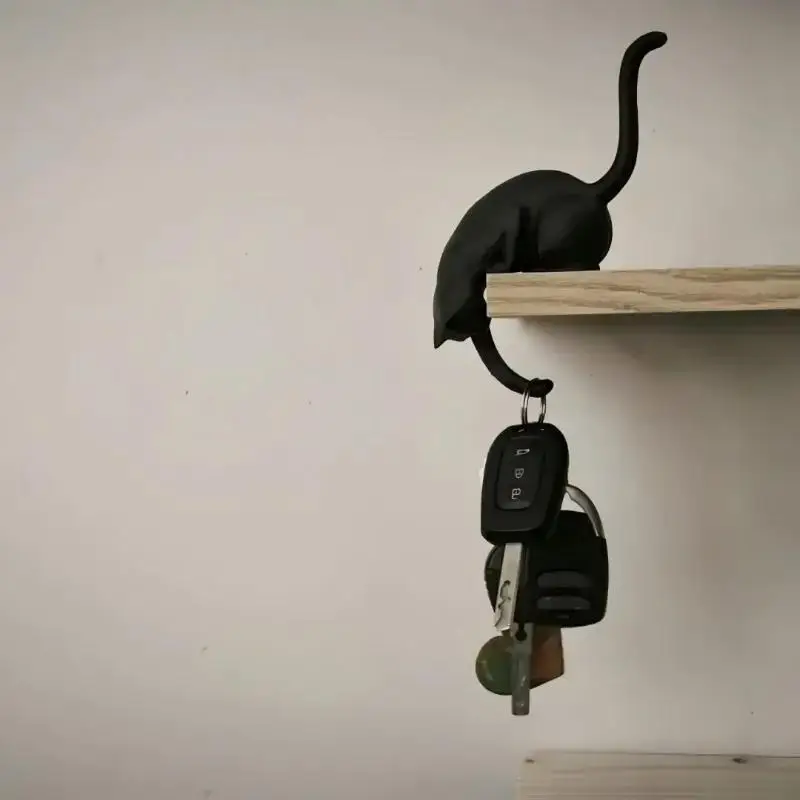 Cat Shelf Hook With Lantern Figurine Statue Home Bedroom Desk Ornament Decoration Night Light Accessories Gift