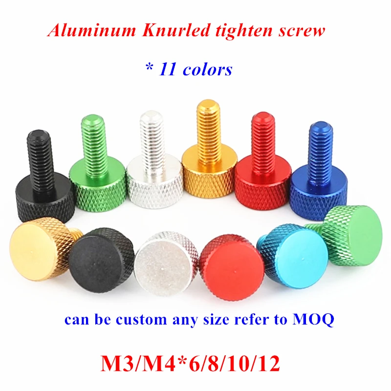 5pcs M3 M4 Thumb screw L=6/8/10/12/16 Aluminum Alloy Knurled Hand Tighten Thumb Screw Anodized 11 colors