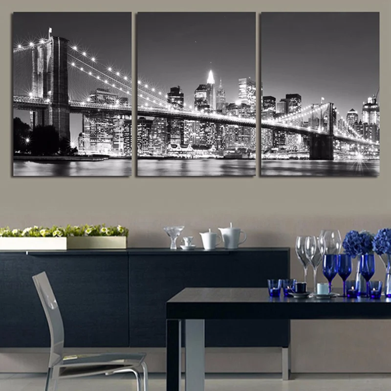 New York Brooklyn bridge 3pcs Triptych full square diamond painting cross stitch 5d diamond embroidery mosaic Wedding decoration