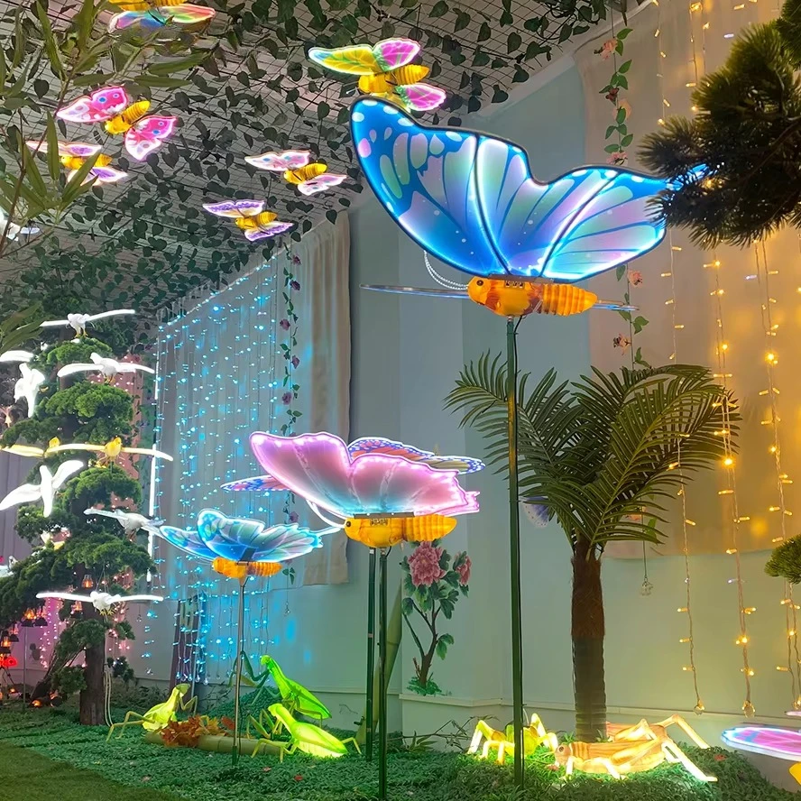 Outdoor Lighting Fixture 3D Dynamic Bee Butterfly Motif IP65 Landscape Decorative LED Lights for Christmas Outdoor Spaces