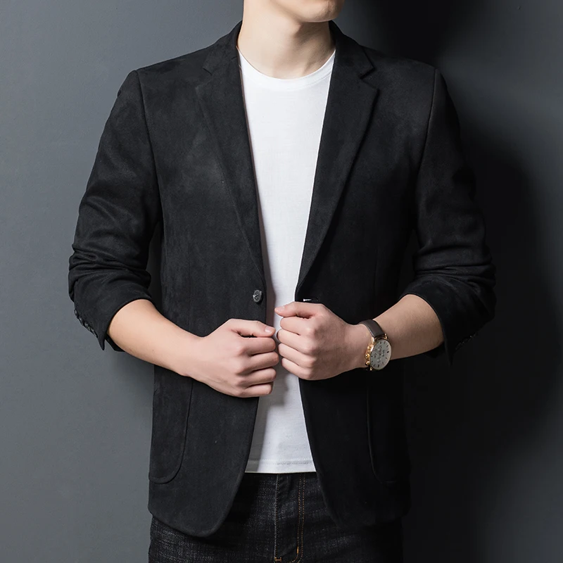 Men Khaki Black Blazers Subtle Pattern Fleece Fabric Outfits Old Money Slim Fit Notched Lapel Single Breasted Design Attire
