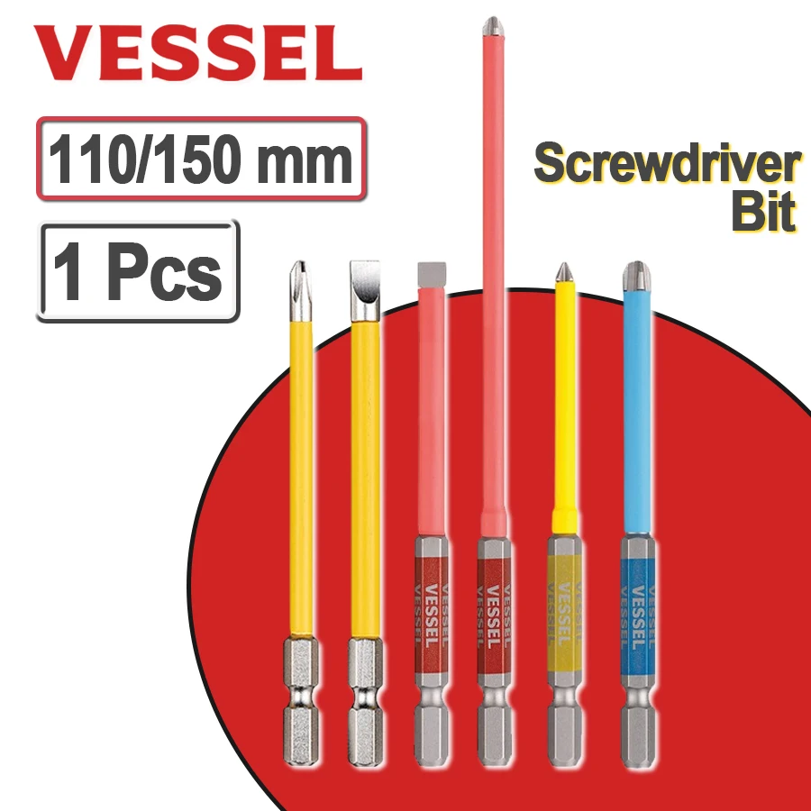 VESSEL Coated Pipe Rigid Screwdriver Bits 40V Single End GO-SAI Phillips Slotted Bit Impact Screw Driver Bit NO.GSC Series