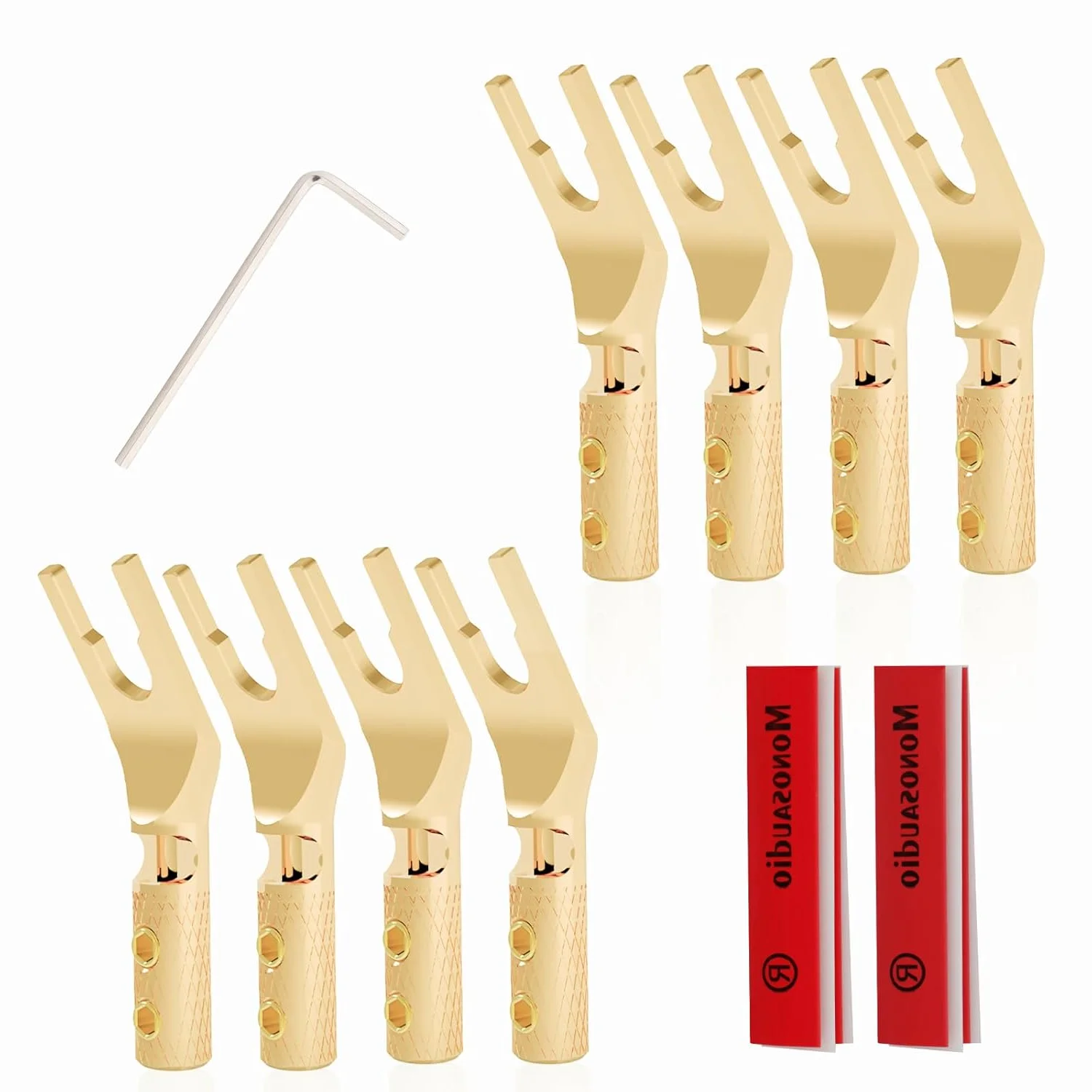 Spade Plug Connectors, Pure Copper 45 Degree Screw Locking Y Spade Plug Connector Spade Terminal with Heat Shrink Tubes