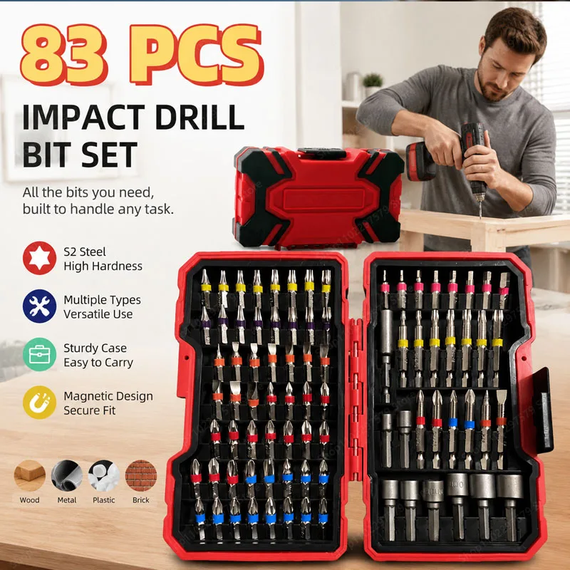 Multi-specification Color Drill Bit Driver Bit Set 83piece Set Anti-slip Wear-resistant Air Drill Bit Household Car Repair Tools