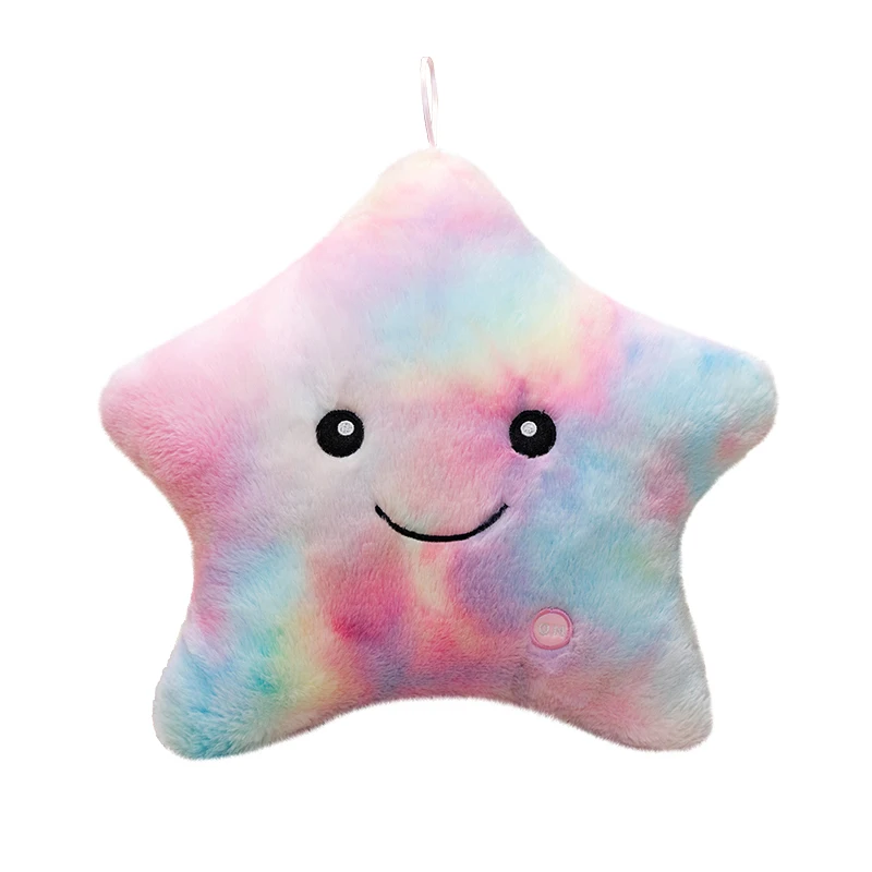 24x22/40x35cm Glowing Star Plush Pillow Stuffed Smiling Face Soft Purple Blue Green Yellow Overnight Plushie Friend Gift