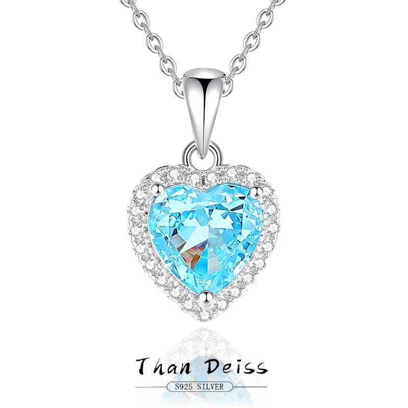 925 Silver Aquamarine Heart Necklace Women Light Luxury Pure Blue High Carbon Diamond 45cm Choker Party Proposal Holiday Gift