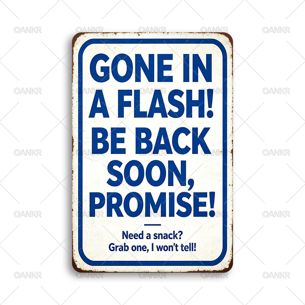 Vintage Art Poster Be Right Back Metal Tin Sign Retro Funny Gone To Grab Coffee Snacks Wall Decor for Store Office Home Plaque