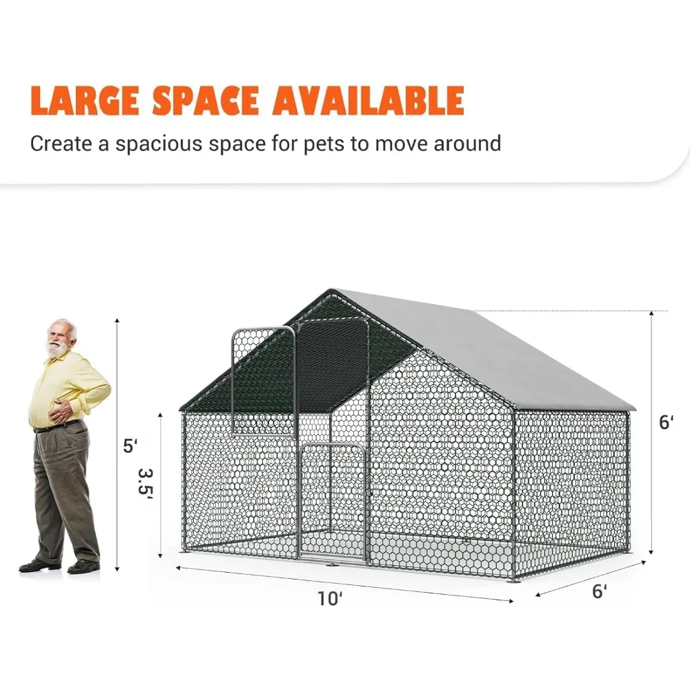 Kandang Ayam Logam Portabel - Kandang Luar Ruangan untuk Ayam Besar dengan Area Bermain yang Dapat Diakses