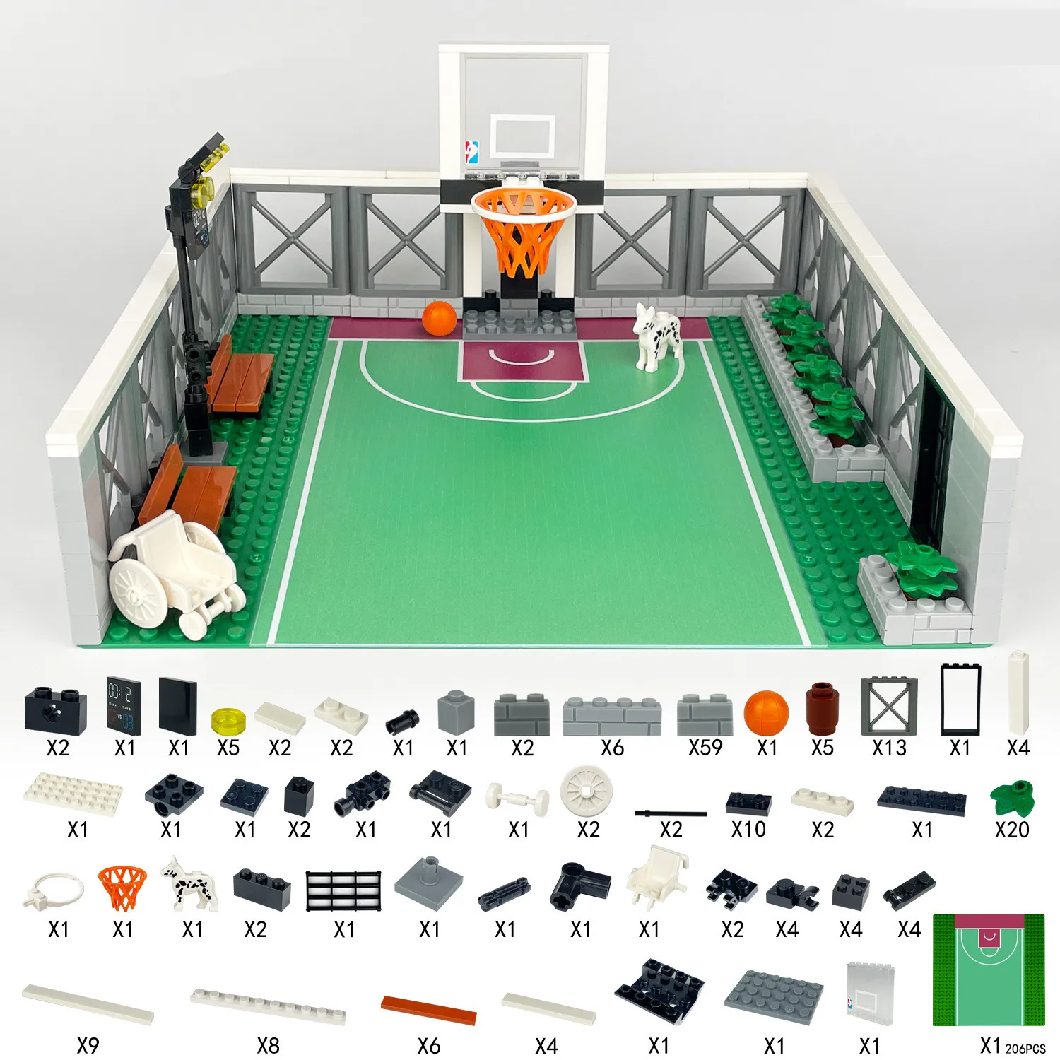 City Basketball Court Baseplates Basketball Stands Building Bricks Kit for Basketball Game Compatible with Major Brands Toy