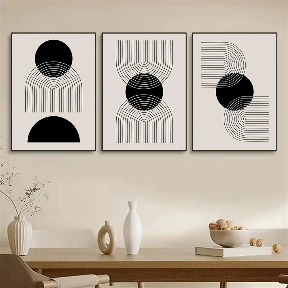 Abstract Black Geometry Shapes Lines Wall Art Canvas Painting Modern Minimalist Posters And Prints Pictures Living Room Decor