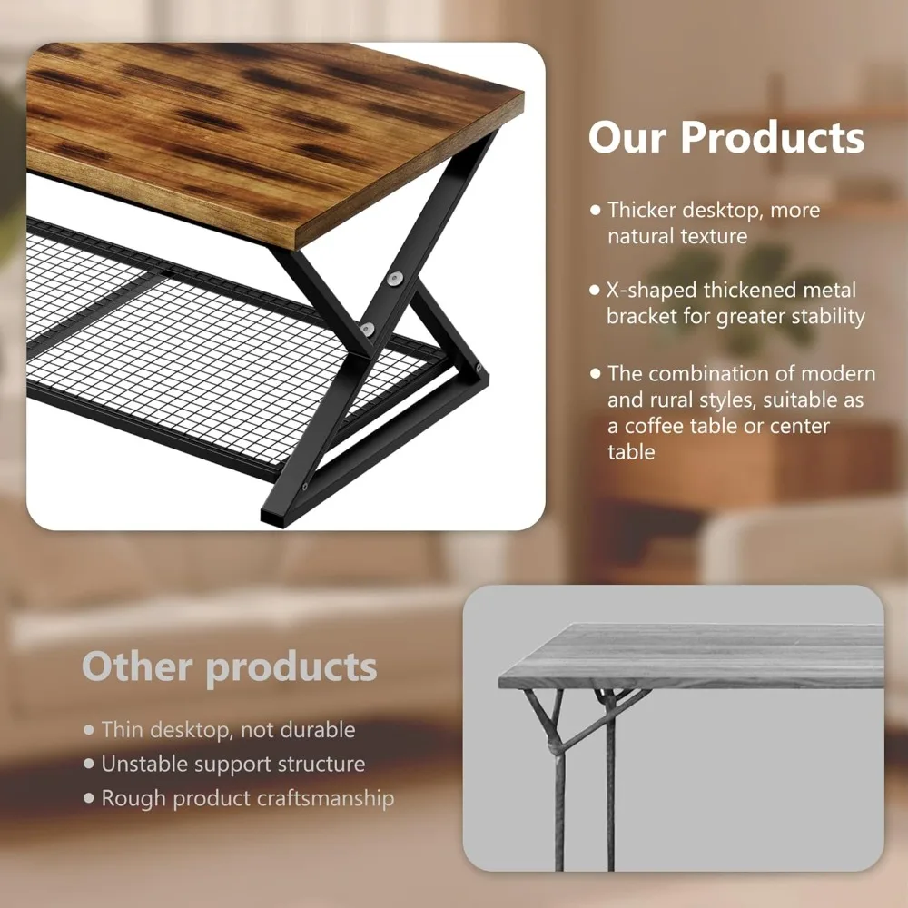 طاولات القهوة الحديثة، 39.37 Dx 23.62 Wx 18.11 H، طاولة القهوة الخشبية للمزرعة الريفية لغرفة المعيشة، مركز من طبقتين