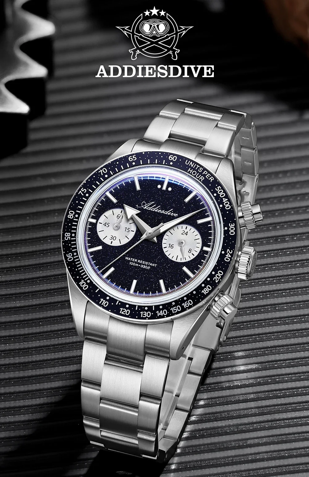 ADDIESDIVE Chronograph Quartz Watch AD2558 BGW9 Luminous 316L