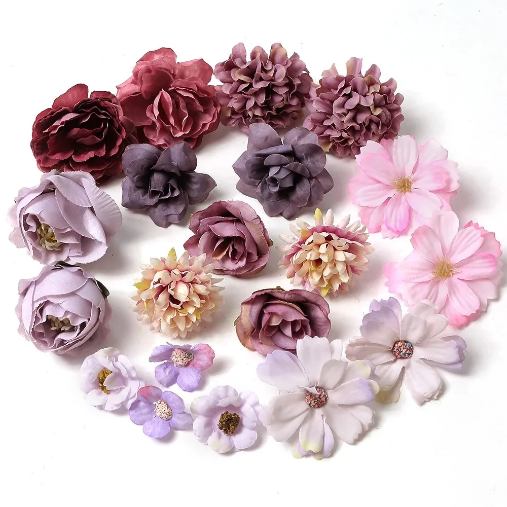20 Stück gemischte künstliche Blumen, Seidenrosen, künstliche Blumen, Kopf für Heimdekoration, Hochzeitsdekoration, DIY-Handwerk, Girlande, Blumenstrauß, Zubehör – Detail 8