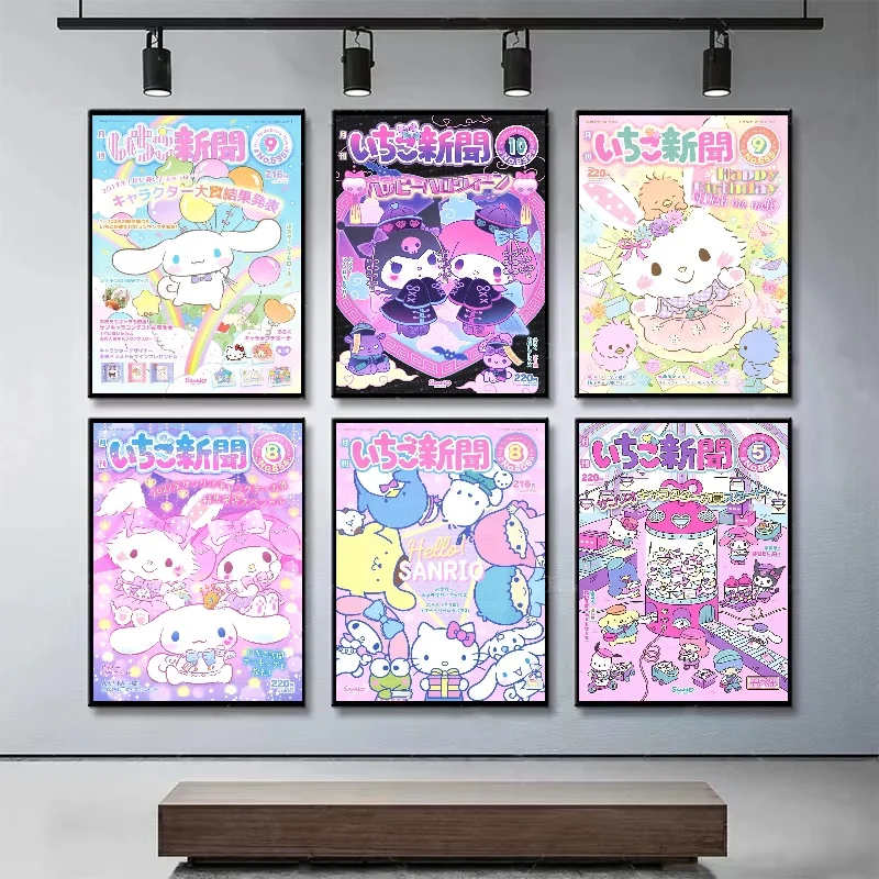 Anime Peripheral Sanrio Poster My Melody Cinnamoroll HelloKittys Canvas Painting Print Children's Room Decoration Christmas Gift