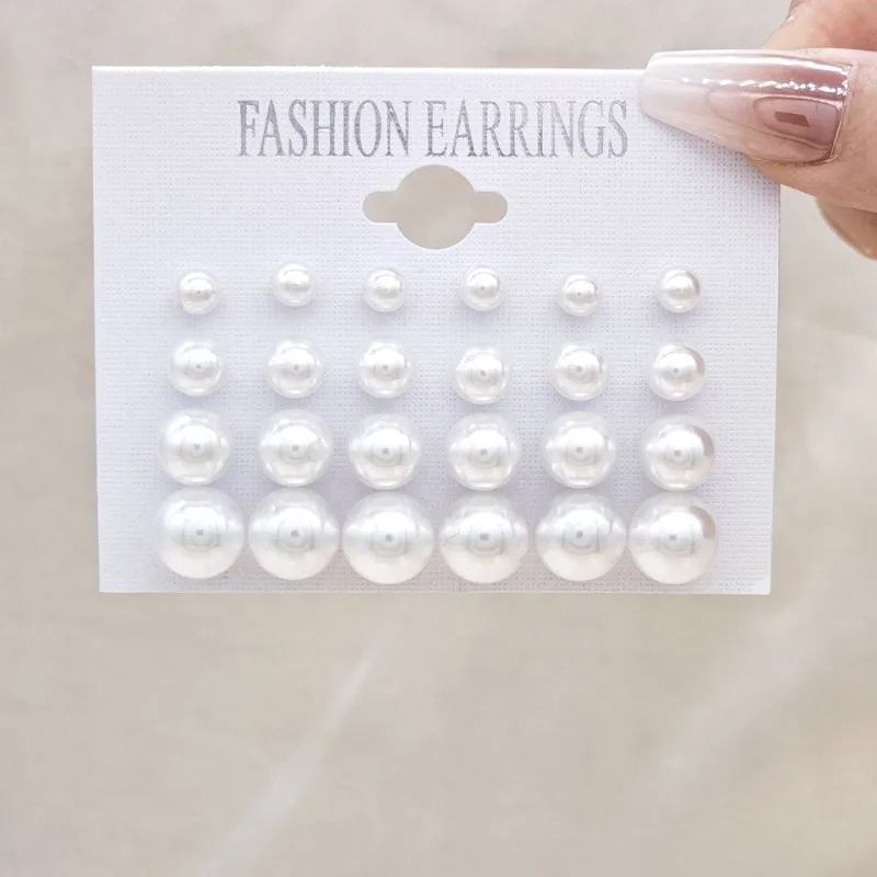 12 Pairs of Fashionable and Simple Pearl Imitation Women's Earring Set Suitable for Daily Wear, Holiday Gifts, Classic Jewelry