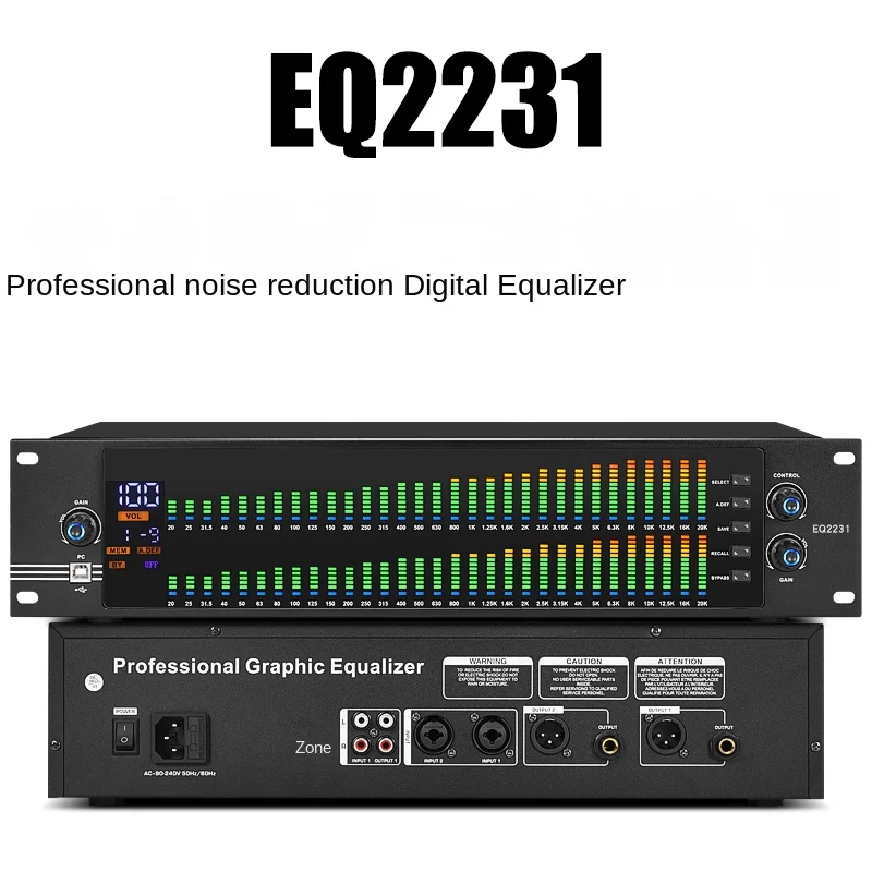 EQ-2231 2U Dual 31-band Profesional Equalizer Spectrum Stereo Graphic Digital Equalizer Music Spectrum Analyzer for KTV / Home