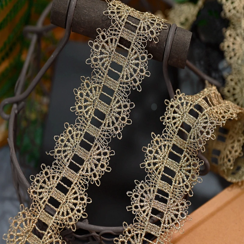 Hollow Style Fabric for Wedding, Fluorescent Lace, Gold Thread, Embroidery Lace, Accessories Trim, White, Black, Golden, DIY