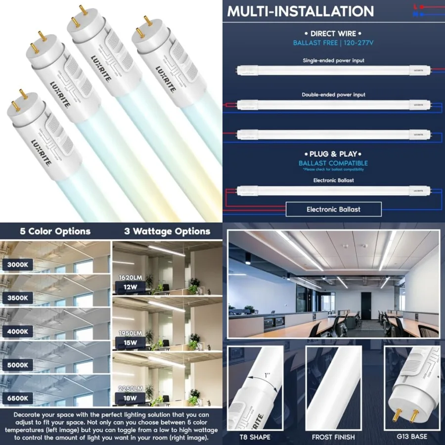 

4Feet LED Tube Light, T8, 12W/15W/18W, 5CCT 3000K-6500K, 1620/1950/2250LM, 220°, Ballast Compatible or Bypass, Single/Double En