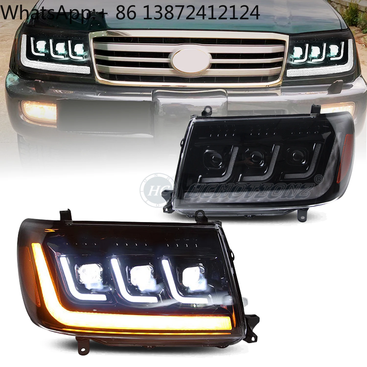 

HCMOTIONZ LED Car Front Lamps Assembly 1998-2007 DRL Start up Animation Headlights for Toyota Land Cruiser (J100)