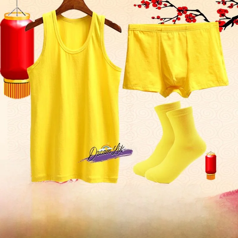 Chaleco de algodón amarillo Levis, conjunto de ropa interior y calcetines para hombre, diseño de caballo de la suerte, tela m...