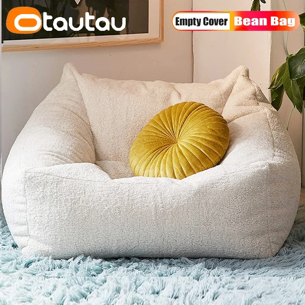 OTAUTAU Plus Duży Faux Cashmere Fleece Bean Bag Cover No Filler Adult Beanbag Chair Pouf Ottoman Sac Floor Seat Sofa Couch SF023