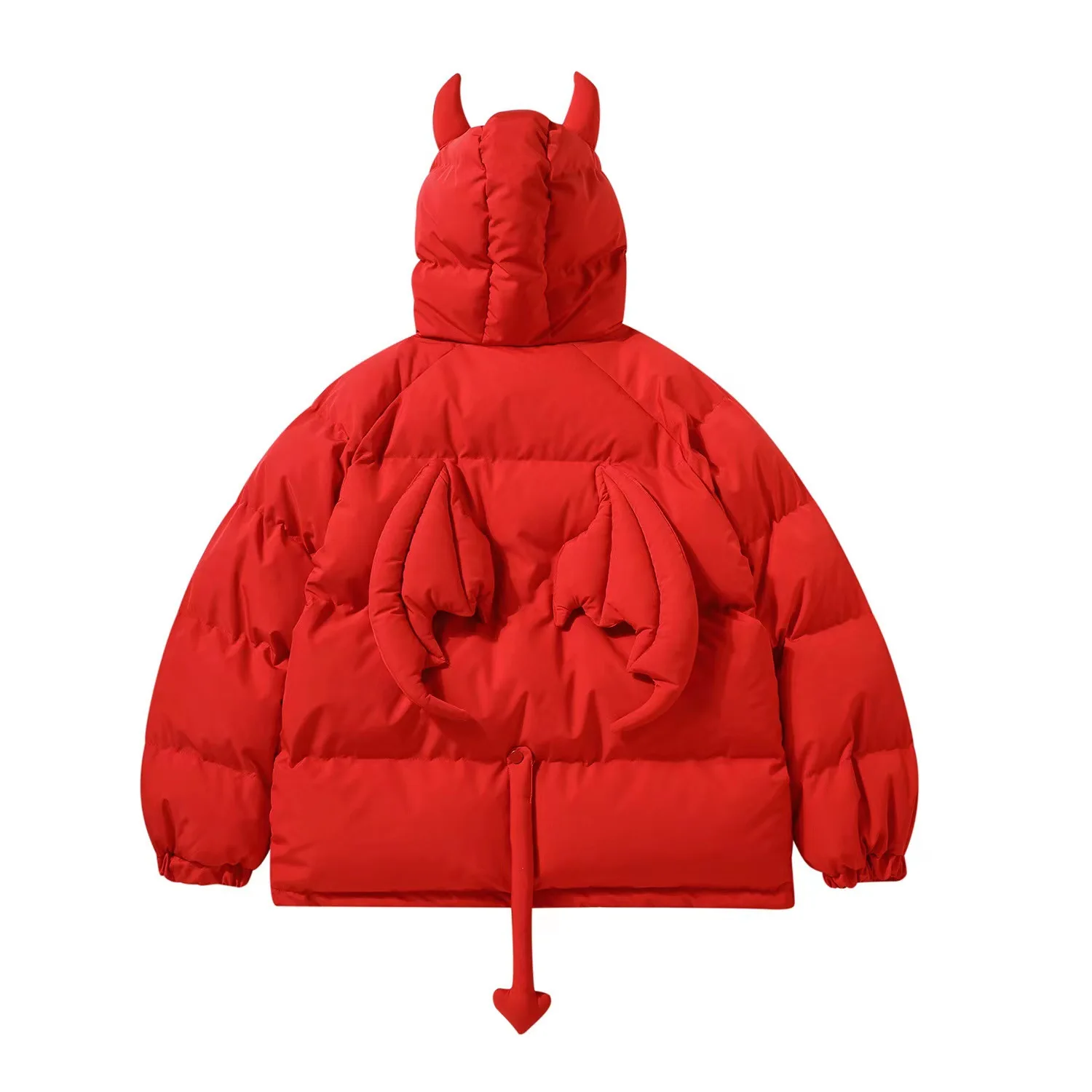 Devil Horn Hooded Jacket Parka with Bag 2023 Winter Streetwear Thick Warm Bubble Padded Coats Harajuku Casual Puffer Jackets