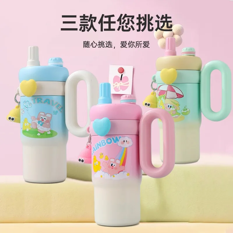 

Cartoon Rabbit Big Mac Insulated Cup 316 Stainless Steel,Dopamine Colored Large Capacity Straw Cup,Portable Sealed Leak Proof